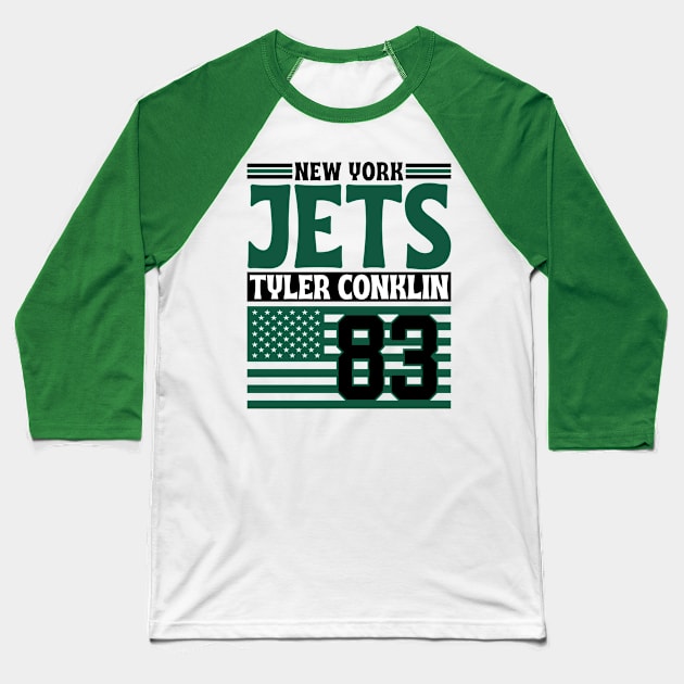 New York Jets Conklin 83 American Flag Football Baseball T-Shirt by Astronaut.co